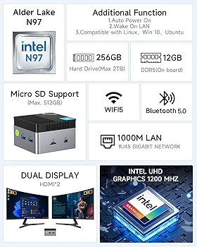 مینی کامپیوتر GMKtec G5 با رم 12GB، SSD پرسرعت 256GB و CPU چهار هستهای Intel نسل 12 – مناسب کار و خانگی