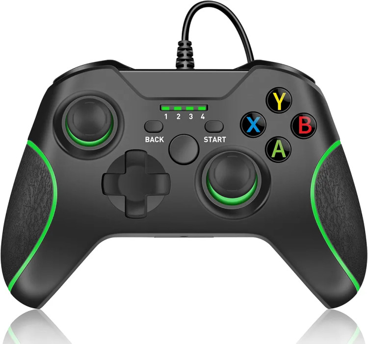 دسته بازی سیمی USB مخصوص ایکس‌باکس وان | گیم‌پد و جوی‌پد سازگار با مایکروسافت Xbox One / X / S / Elite و کامپیوتر (ویندوز ۷/۸/۱۰) - رنگ مشکی