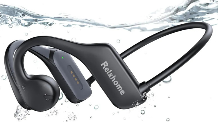 هدفون استخوانی (Bone Conduction) | مجهز به بلوتوث ۵.۳ و پخش‌کننده MP3 با حافظه ۳۲ گیگابایت | استاندارد ضدآب IPX8 | کاملاً ایده‌آل برای شنا و دویدن