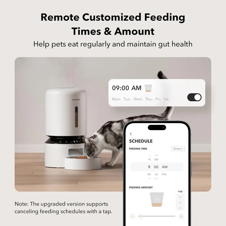 غذادهنده اتوماتیک گربه PETLIBRO – مدل PLAF103، مجهز به WiFi 5GHz و کنترل از طریق اپلیکیشن، مناسب غذای خشک، دارای کاسه استیل ضدزنگ، قابلیت تنظیم ۱ تا ۱۰ وعده غذایی در روز، رنگ سفید، ابعاد ۷ × ۷ × ۱۴ اینچ
