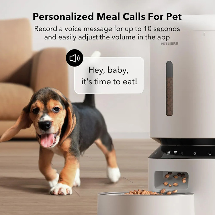 غذادهنده اتوماتیک گربه PETLIBRO – مدل PLAF103، مجهز به WiFi 5GHz و کنترل از طریق اپلیکیشن، مناسب غذای خشک، دارای کاسه استیل ضدزنگ، قابلیت تنظیم ۱ تا ۱۰ وعده غذایی در روز، رنگ سفید، ابعاد ۷ × ۷ × ۱۴ اینچ