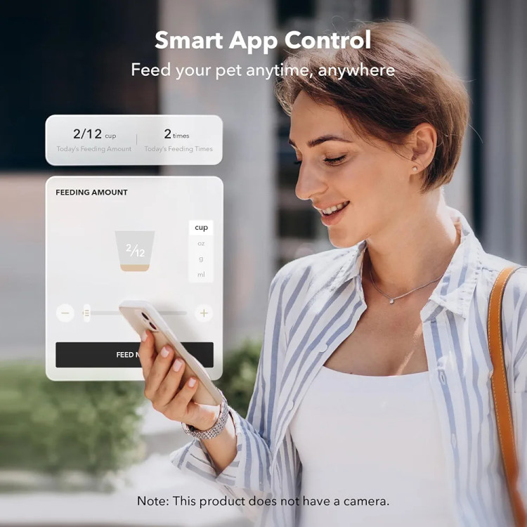 غذادهنده اتوماتیک گربه PETLIBRO – مدل PLAF103، مجهز به WiFi 5GHz و کنترل از طریق اپلیکیشن، مناسب غذای خشک، دارای کاسه استیل ضدزنگ، قابلیت تنظیم ۱ تا ۱۰ وعده غذایی در روز، رنگ سفید، ابعاد ۷ × ۷ × ۱۴ اینچ