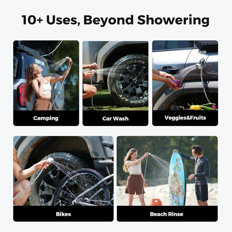 دوش قابلحمل شارژی پر قدرت FLEXTAILGEAR Tiny Shower، دوش شارژی کمپینگ و فضای باز، پمپ آب ضدآب برای کوهنوردی، شستوشوی خودرو و حیوانات خانگی، مناسب سفر و ساحل