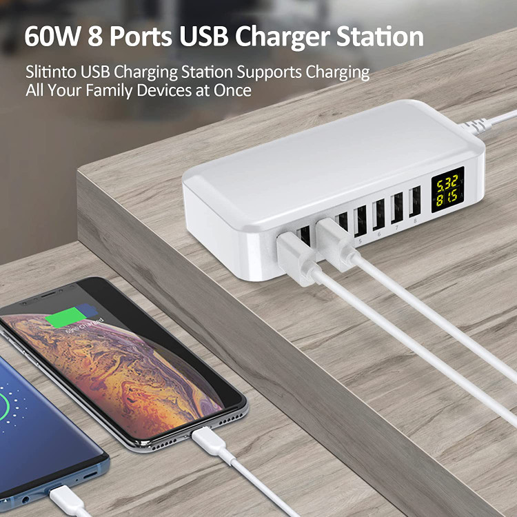 شارژ 8پورت USBبا نمایشگر LCDمدلi6 توان 40وات برند