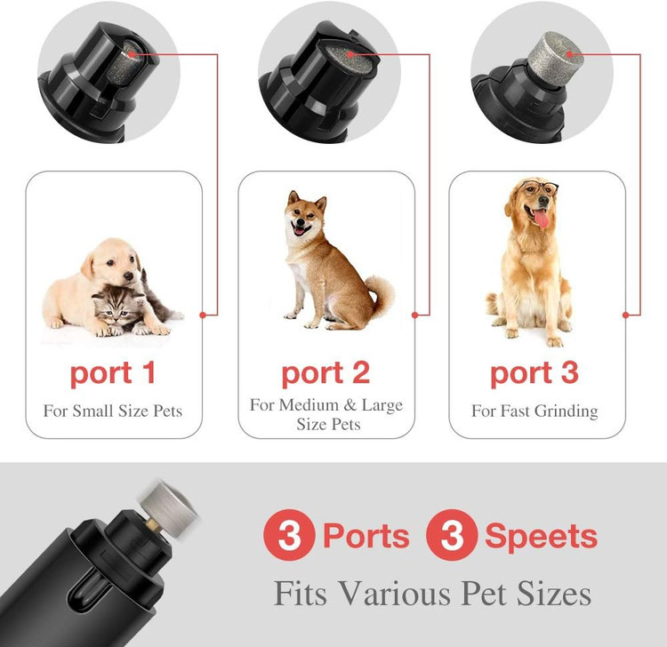 سوهان ناخن سگ Amicool دارای چراغ LED، دستگاه سوهان ناخن سگ، قابل شارژ با USB، سوهان ناخن مناسب برای حیوانات خانگی کوچک/متوسط/بزرگ با ۳ پورت سوهانکاری.