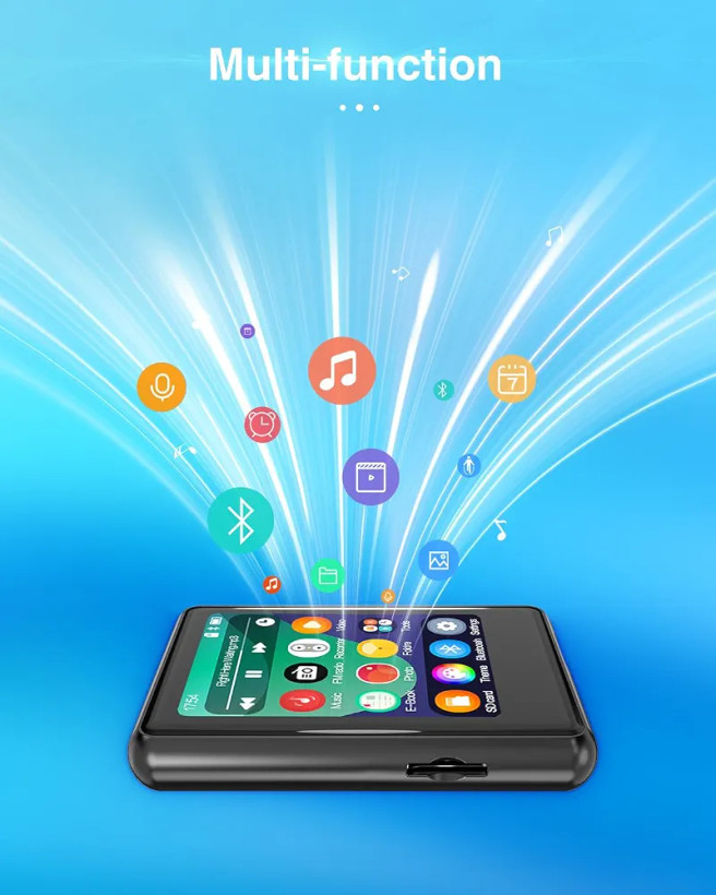 پخشکننده MP3 با بلوتوث نسخه ۵.۳، دستگاه پخش موسیقی قابل حمل ۱۶ گیگابایتی تماملمسی برای کودکان، دارای بلندگو، رادیو FM، کتاب الکترونیکی، شیار کارت حافظه Micro SD، به همراه هدفون، با قابلیت پشتیبانی تا ۲۵۶ گیگابایت. مدل S7