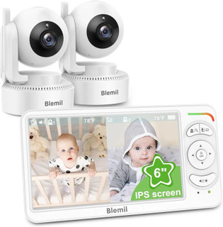 دوربین مراقبت کودک با مانیتور ۶ اینچی IPS برند Blemil با ۲ دوربین و صفحه نمایش دوگانه (Split Screen). مانیتور کودک بدون وایفای، دوربین PTZ، دید در شب، باتری با عمر طولانی، صدای دوطرفه، زوم و صفحه نمایش IPS.