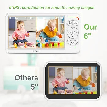 دوربین مراقبت کودک با مانیتور ۶ اینچی IPS برند Blemil با ۲ دوربین و صفحه نمایش دوگانه (Split Screen). مانیتور کودک بدون وایفای، دوربین PTZ، دید در شب، باتری با عمر طولانی، صدای دوطرفه، زوم و صفحه نمایش IPS.