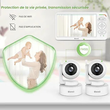 دوربین مراقبت کودک با مانیتور ۶ اینچی IPS برند Blemil با ۲ دوربین و صفحه نمایش دوگانه (Split Screen). مانیتور کودک بدون وایفای، دوربین PTZ، دید در شب، باتری با عمر طولانی، صدای دوطرفه، زوم و صفحه نمایش IPS.