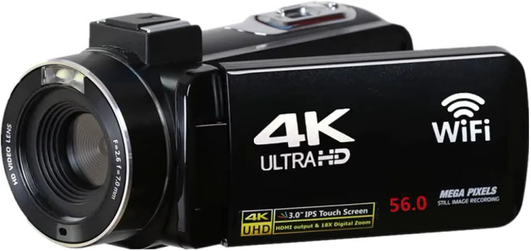 دوربین فیلمبرداری دیجیتال 4K مایتکویژن، ۵۶ مگاپیکسل با زوم ۱۶ برابر، صفحه نمایش لمسی ۳ اینچی IPS، وایفای (Wi-Fi)، دید در شب، حافظه ذخیرهسازی ۳۲ گیگابایت، ریموت کنترل برای ولاگری یوتیوب، مشکی