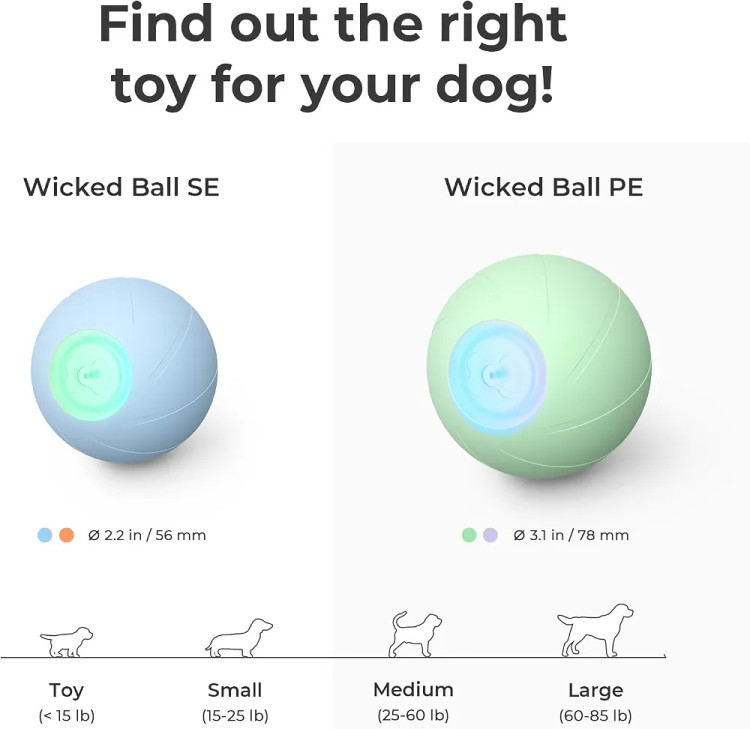 اسباببازی تعاملی سگ Cheerble - توپ جهنده هوشمند چرخان برای سگهای کوچک و متوسط، Wicked Ball SE با 3 حالت، چراغهای LED، قابل شارژ DC، ضد آب IP 65، آبی تصاویر و ویدیوهای محصول