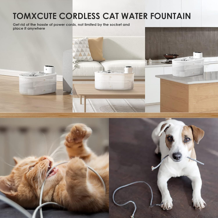 آبخوری گربه باتری دار Tomxcute، ظرفیت 3 لیتر / 102 اونس، سنسور حرکت بی سیم، دستگاه پخش آب سگ بی سیم، فوق العاده بی صدا - برای گربه ها، سگ ها و حیوانات خانگی متعدد